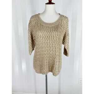 NINE WEST Vintage America Collection Beige Open Knit Short Sleeve Sweater Sz S